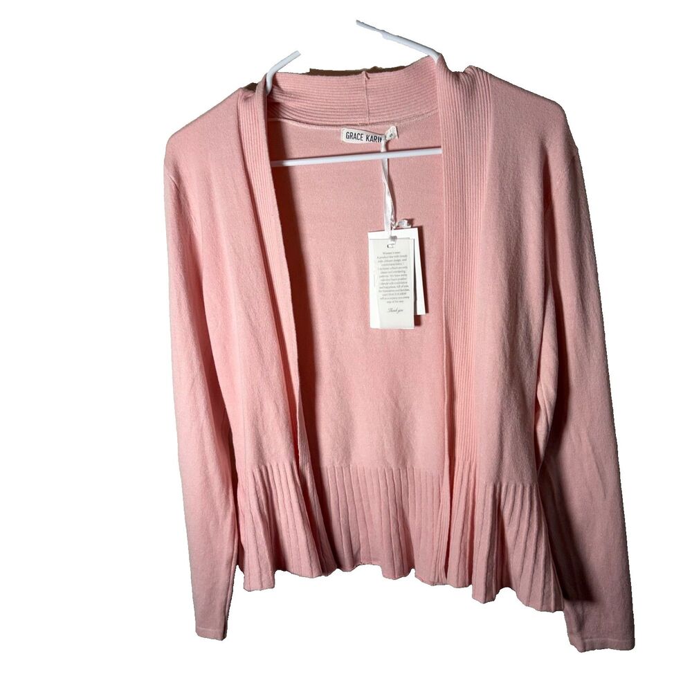 Grace Karin Sweater Women's Small Knit Pink Cardigan Open Front Solid NWT